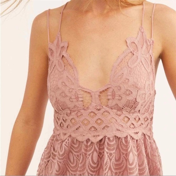 Free People FP One Dusty Pink Adella Burnout Slip Dress Lace Strappy Size S - Picture 5 of 17